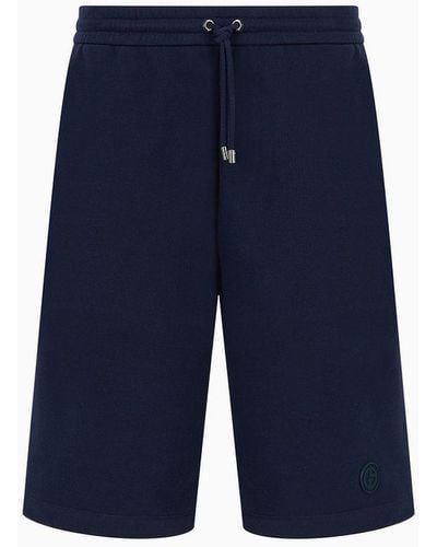 Giorgio Armani Asv Cotton-blend Jersey-fleece Bermuda Shorts - Blue