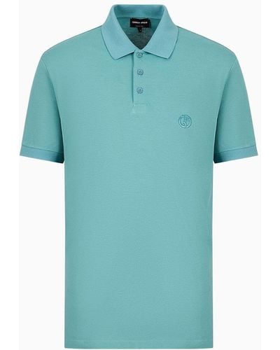 Giorgio Armani Stretch Cotton Piqué Polo Shirt - Blue
