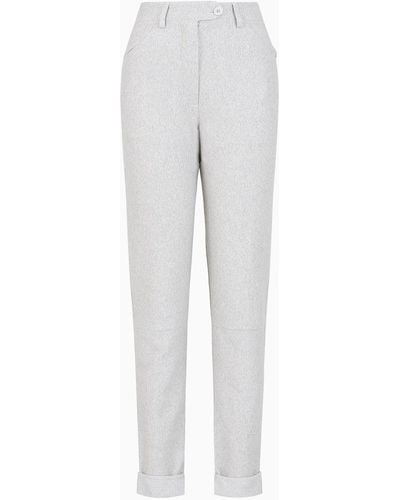 Giorgio Armani Linen And Cotton Jacquard Jersey Cropped Trousers - Grey