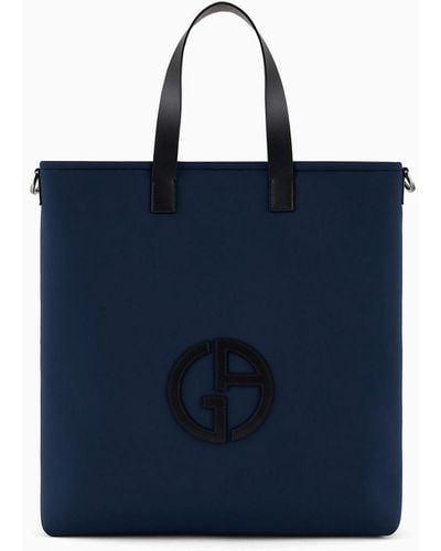 Giorgio Armani Neoprene Shopper Bag With Oversized Logo - Blue