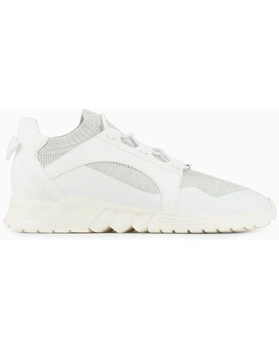 Giorgio Armani Knit-and-leather Sneakers - White