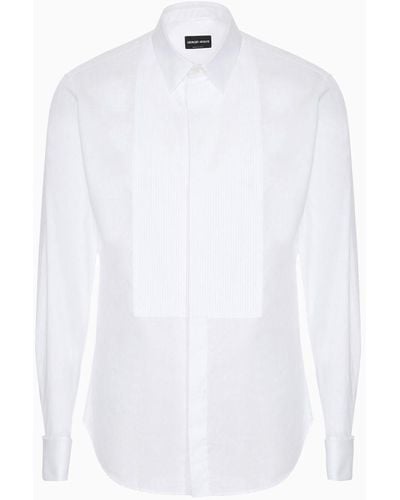 Giorgio Armani Pleated Cotton Tuxedo Shirt - White