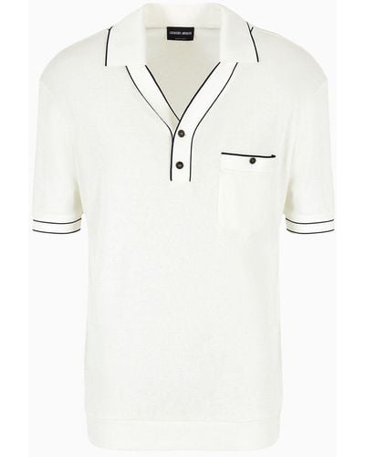 Giorgio Armani Short-sleeved Ribbed Polo Shirt In Viscose And Wool - White