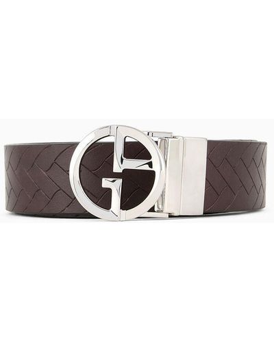 Giorgio Armani Belt In Weave-print Leather - White