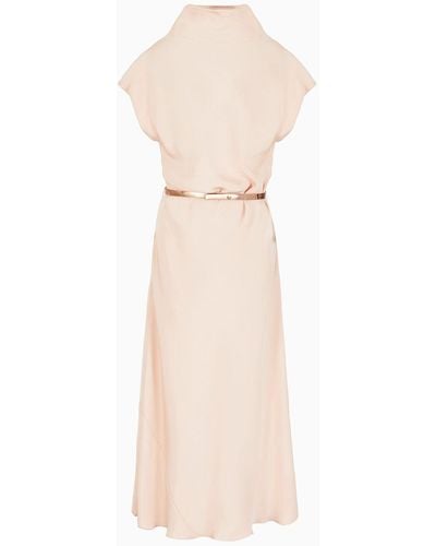 Giorgio Armani Marocain Glittery Silk Midi Dress - Natural