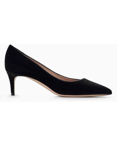 Giorgio Armani Velvety Leather Court Shoes With Asymmetric Top Line - Black