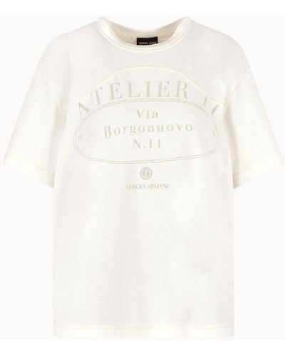 Giorgio Armani Denim Collection T-shirt Over In Jersey Di Misto Cotone - Bianco