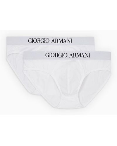 Giorgio Armani Lot De Deux Slips En Coton Stretch - Blanc