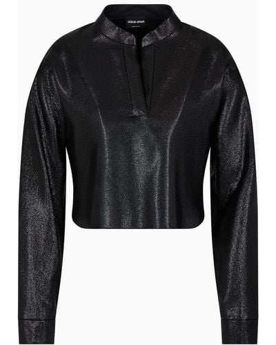 Giorgio Armani Short Shirt In Fluid Armure Lurex - Black