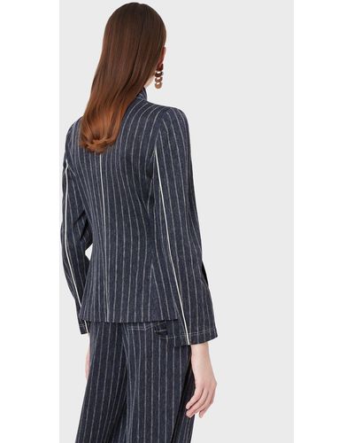Giorgio Armani Single-breasted Jacket In A Striped Linen And Cotton Jersey - Blue