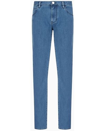 Giorgio Armani Slim-fit Five-pocket Trousers In Cotton Denim - Blue
