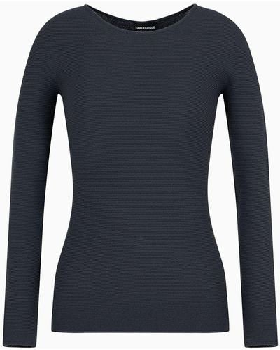 Giorgio Armani Links-stitch Viscose Long-sleeved Sweater - Blue