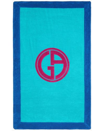 Giorgio Armani Two-toned Beach Towel With Jacquard Logo - Blue