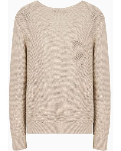 Giorgio Armani Crew-neck Sweater In Linen And Cotton - Natural