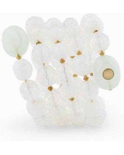 Giorgio Armani Bracelet En Spirale Avec Boules Opalescentes - Blanc