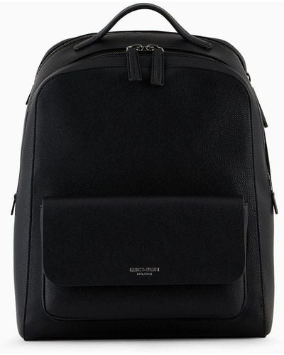Giorgio Armani Round Leather Backpack - Black