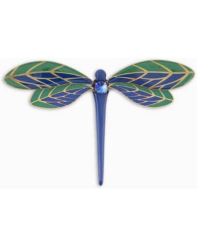 Giorgio Armani Dragonfly-shaped Enameled Brooch - Blue