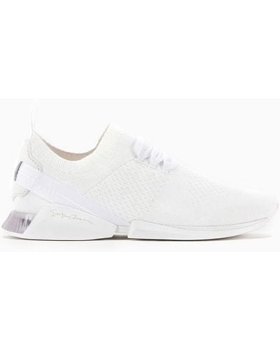 Giorgio Armani Sneakers À Lacets En Tissu Et Détails En Cuir - Blanc