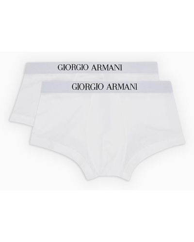 Giorgio Armani Lot De Deux Boxers En Coton Stretch - Blanc