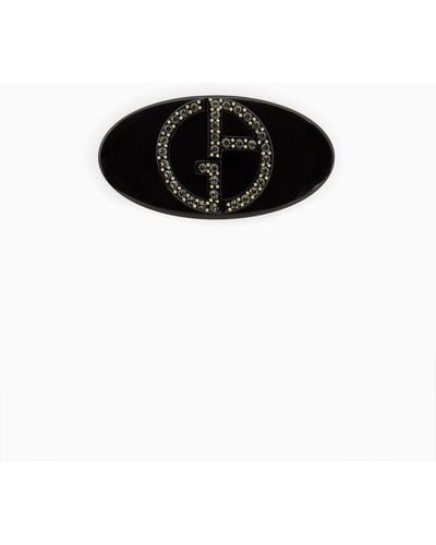 Giorgio Armani Hair Clip With Crystal Logo - Black
