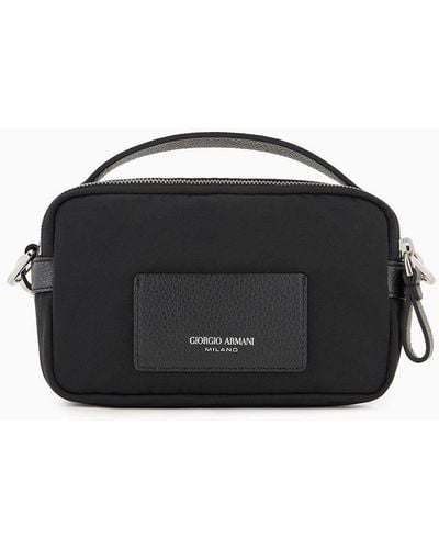 Giorgio Armani Mini Crossbody Bag In Nylon And Leather - Black