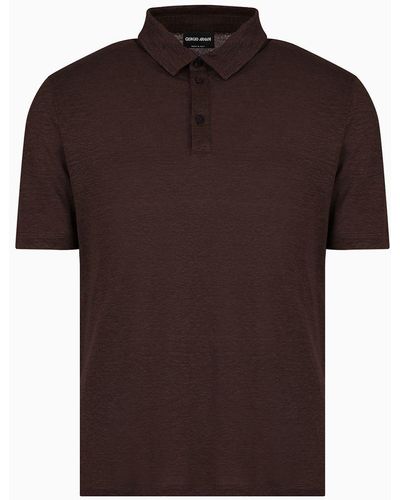 Giorgio Armani Short-sleeved Polo Shirt In Pure Linen Jersey - Brown