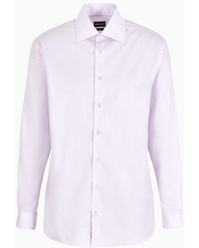 Giorgio Armani Regular-fit Shirt In Micro-striped Luxury Cotton - White