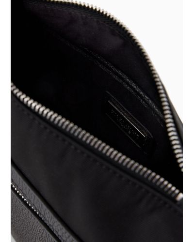 Giorgio Armani Armani Sustainability Values Nylon And Pebbled Leather Crossbody Bag - Black
