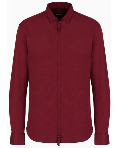 Giorgio Armani Zipped Shirt In Cotton Jersey - Red