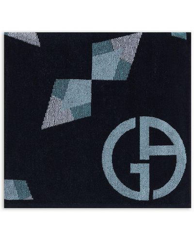 Giorgio Armani Cotton Terry Beach Towel With A Jacquard Geometric Motif - Blue