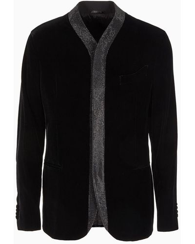 Giorgio Armani Giorgio's Single-breasted Jacket In Stretch Velvet - Black