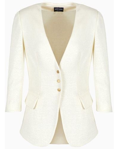 Giorgio Armani Single-breasted Jacket In Linen And Viscose Double Jersey - White