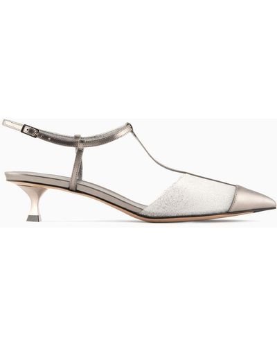 Giorgio Armani Lamé-leather And Rubber Slingbacks - White