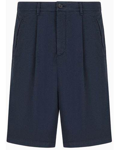 Giorgio Armani Board Shorts In Stretch-cotton Gabardine - Blue