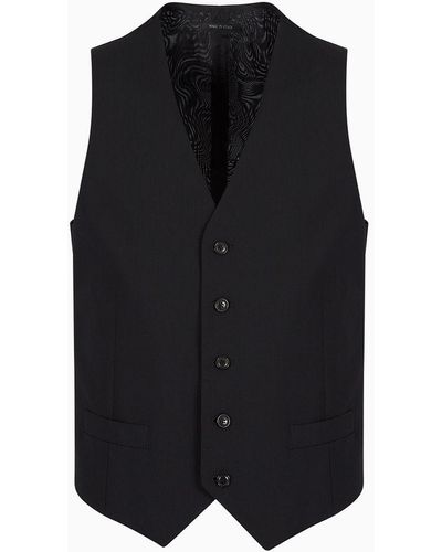 Giorgio Armani Single-breasted Waistcoat In Virgin Wool - Black