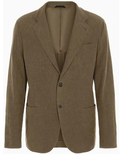 Giorgio Armani Upton Line Single-breasted Jacket In Pure Linen Canvas - Green