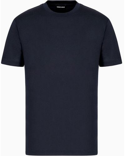 Giorgio Armani Plain-knit Jersey T-shirt In A Silk-and-cotton Blend - Blue