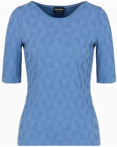 Giorgio Armani T-shirt Mit Rundhalsausschnitt Aus Viskose-jersey In Jacquard-verarbeitung - Blau