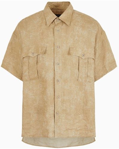Giorgio Armani Short-sleeved Loose-fit Shirt In Air-brushed Linen - Natural