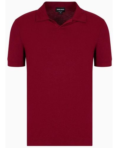 Giorgio Armani Stretch Viscose Jersey Short-sleeved Polo Shirt - Red