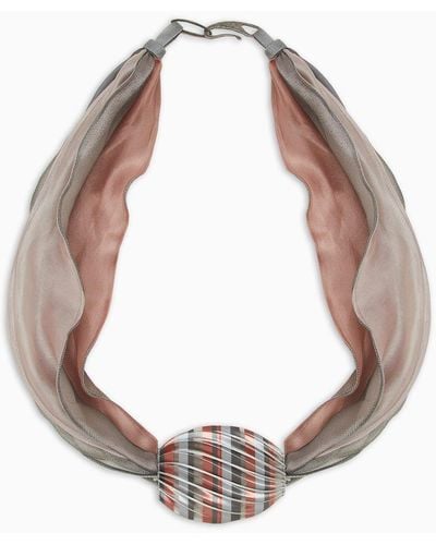 Giorgio Armani Fabric Choker Necklace With 3d Element - White