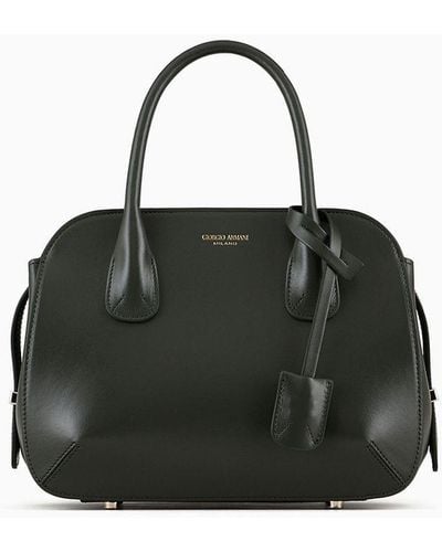 Giorgio Armani Large Palmellato Leather La Prima Tote Bag - Black