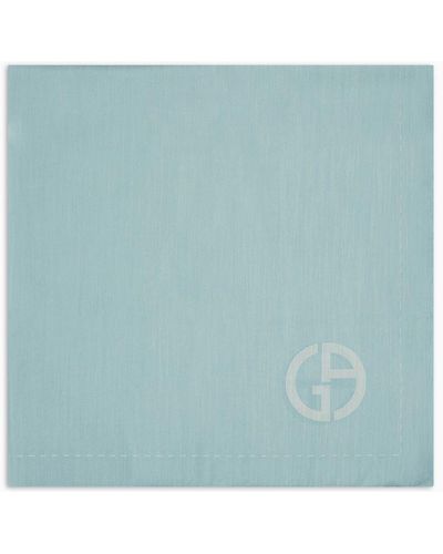 Giorgio Armani Wool And Silk Stole With All-over Asv Monogram - Blue
