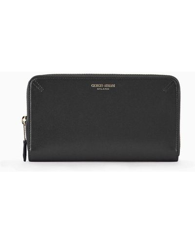Giorgio Armani Palmellato Leather La Prima Wallet With Wraparound Zip - Black