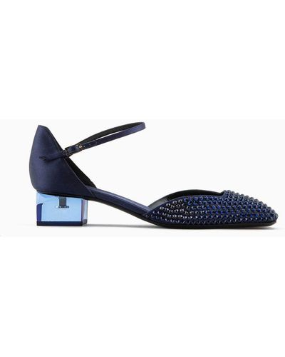Giorgio Armani Rhinestone And Satin D'orsay Court Shoes - Blue