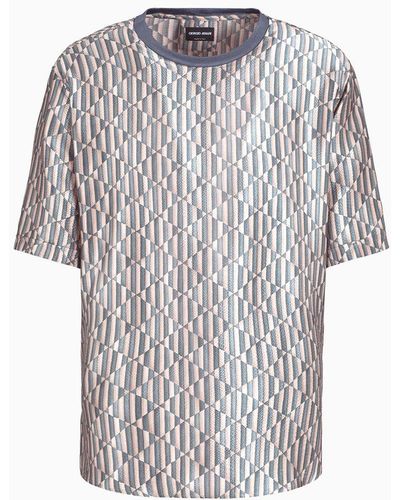Giorgio Armani T-shirt Im Hemdenstil Aus Bedruckter Seide - Weiß