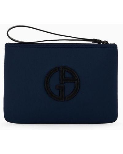 Giorgio Armani Neoprene Clutch Bag With Oversized Logo - Blue