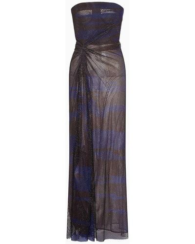 Giorgio Armani Printed Bodice Long Dress With All-over Decorative Crystals - Purple