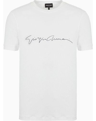 Giorgio Armani T-shirt En Jersey De Viscose Mercerisé Avec Imprimé Signature - Blanc