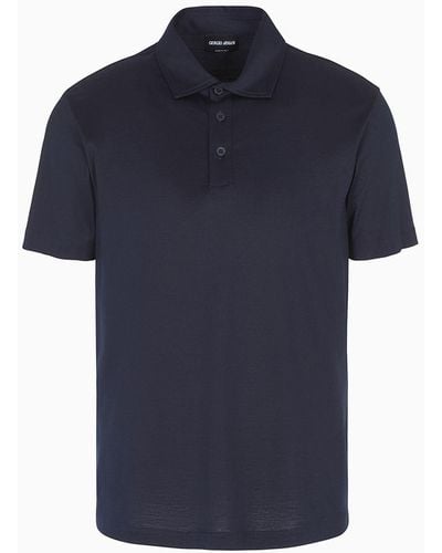 Giorgio Armani Silk And Cotton-mélange Jersey Polo Shirt - Blue